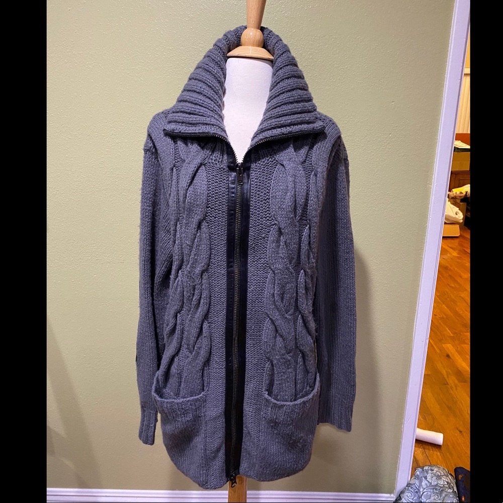 7 For All Mankind - Gray knit Long Sweater Jacket with elbow Pad